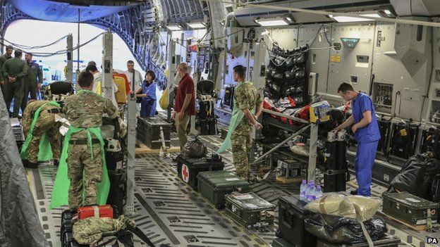 Medics and patients on board and RAF C17 aircraft