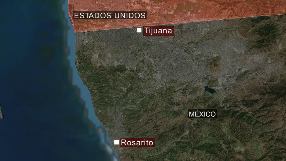 Un mapa de Tijuana y Rosarito