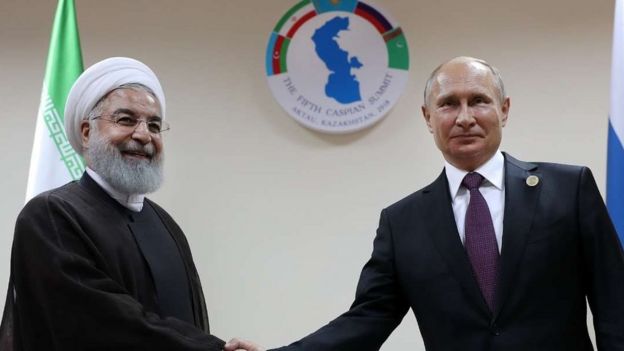 روسای جمهور روسیه و ایران پس از امضای کنوانسیون جدید رژیم حقوقی دریای خزر با هم دیدار کردند