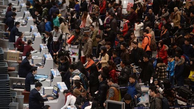 China's growing middle class are travelling abroad more. Image: BBC