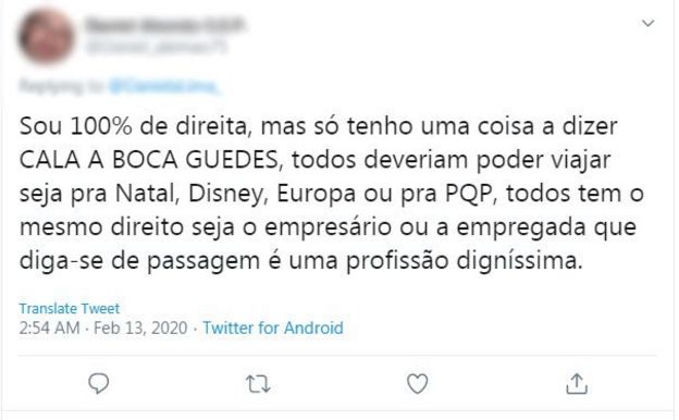 'Todos deveriam poder viajar', diz seguidor que se classifica como '100% de direita'
