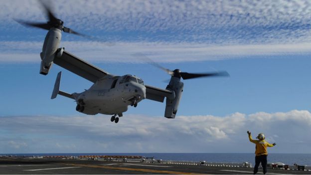 A military aircraft coming in to land