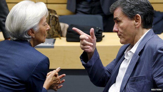 Christine Lagarde, IMF managing director and Euclid Tsakalotos, Greece's finance minister