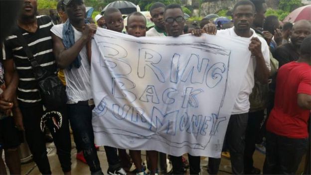A protest about missing money in Liberia