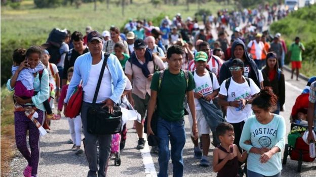 La caravana de migrantes marchando por México