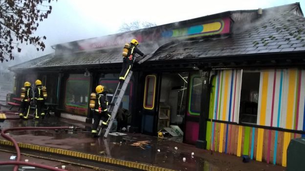 Firefighters dealing with the blaze at London Zoo
