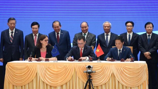 Lễ ký Hiệp định Thương mại tự do (EVFTA) và Hiệp định Bảo hộ Đầu tư (EVIPA) giữa Việt Nam và EU diễn ra hồi tháng 6/2019