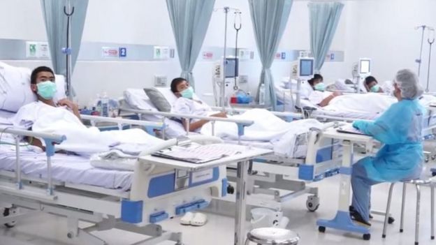 Rescued Thai boys in Chiang Rai hospital