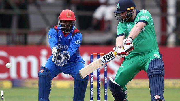 Ireland opener Paul Stirling plays a cut shot against Afghanistan