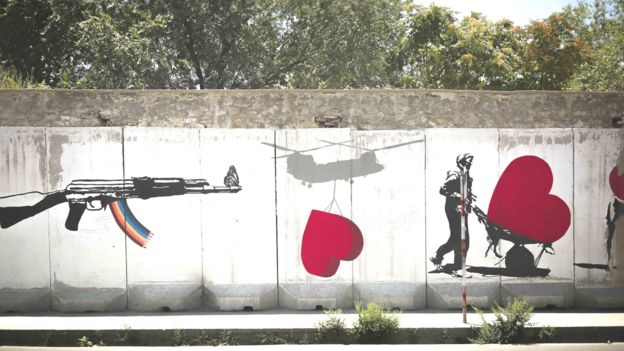 Graffiti of guns and hearts in Afghanistan