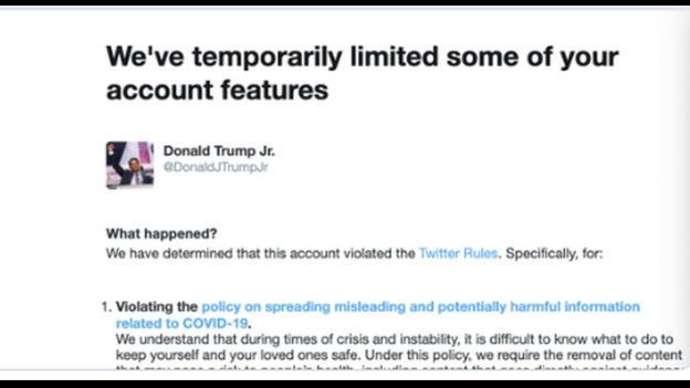 Screen shot of Donald Trump Jr's message from Twitter