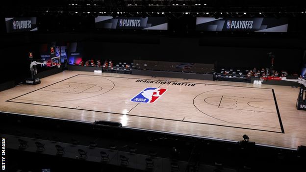 An empty NBA court following a boycott