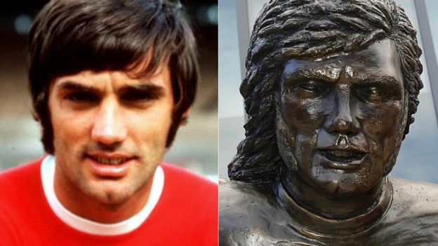 George Best and a statue of George Best
