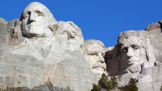 Washington, Jefferson, Roosevelt and Lincoln at Mt Rushmore in South Dakota