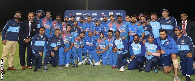 India with the T20 series trophy