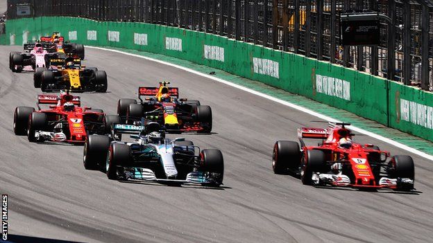 Formula 1 drivers in action during the 2017 Brazil Grand Prix