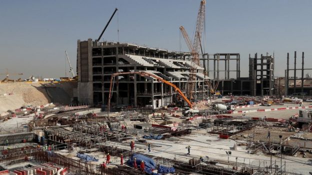 Construction site of the Al Bayt Stadium in Qatar