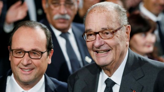 Chirac, pictured here with former President Francois Hollande