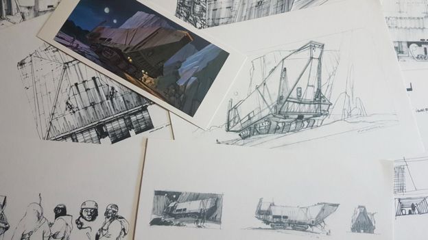 Los primeros bocetos del Sandcrawler de Ralph McQuarrie, de la colección de Paul Bateman