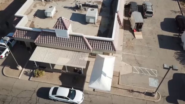 Old KFC restaurant aerial shot