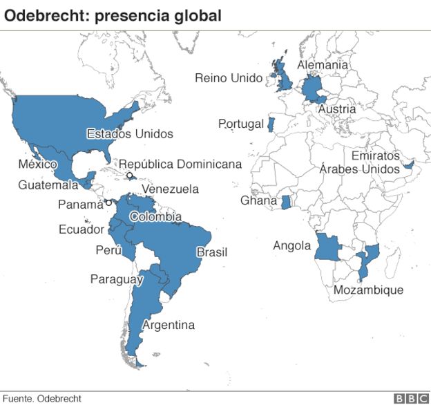 Mapa de la presencia global de Odebrecht.