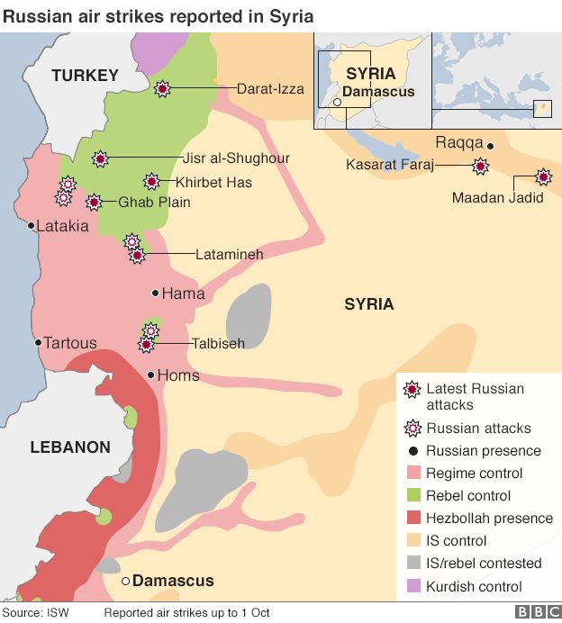 Russian air strikes in Syria map
