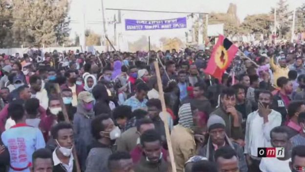 Crowds on the streets in Addis Ababa, Ethiopia