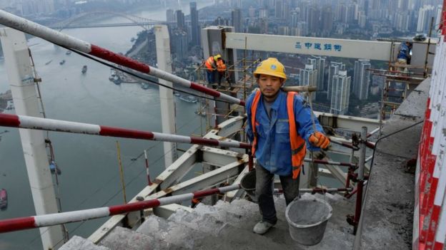 A construction worker in the southern China city of Chongqing