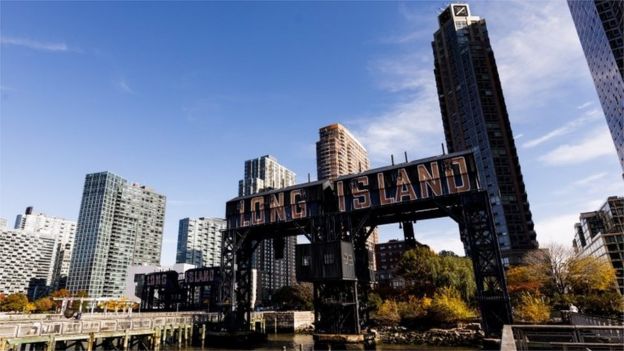 A view of a sign in a park in Long Island City, New York, USA, on 08 November 2018.