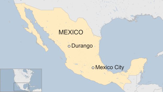 Durango shown on a map of Mexico