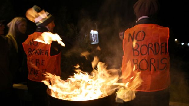 People protesting over a possible border on the island on Ireland