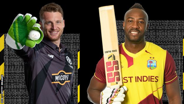 Manchester Originals players Jos Buttler (left) and Andre Russell (right)