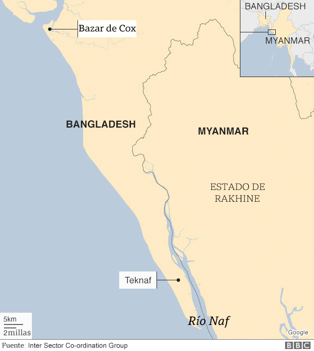 Mapa de Myanmar y Bangladesh