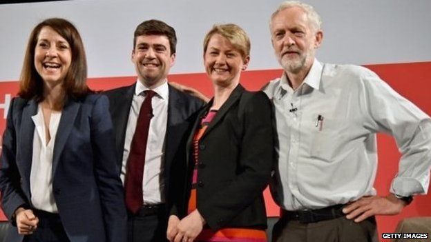 Ymgeiswyr arweinyddiaeth y Blaid Lafur; Liz Kendall, Andy Burnham, Yvette Cooper a Jeremy Corbyn