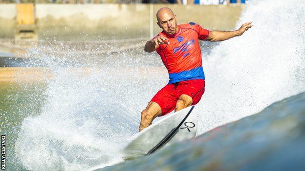 Kelly Slater competes at the Surf Ranch Pro