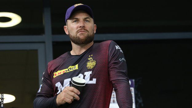 Kolkata Knight Riders coach Brendon McCullum looks on from the stands