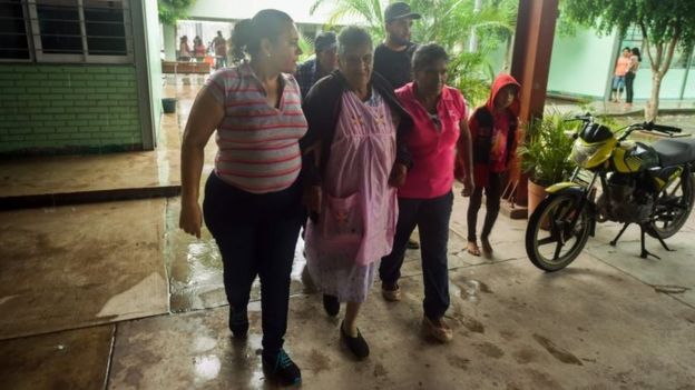 Residents are pictured in a shelter in Escuinapa, Sinaloa state, Mexico, on October 23, 2018