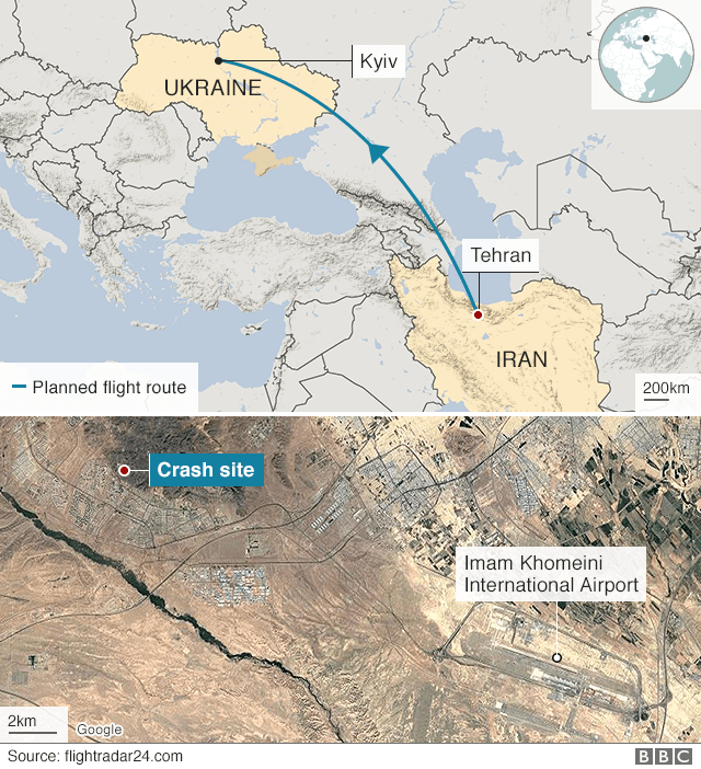 Map of Ukraine crash site