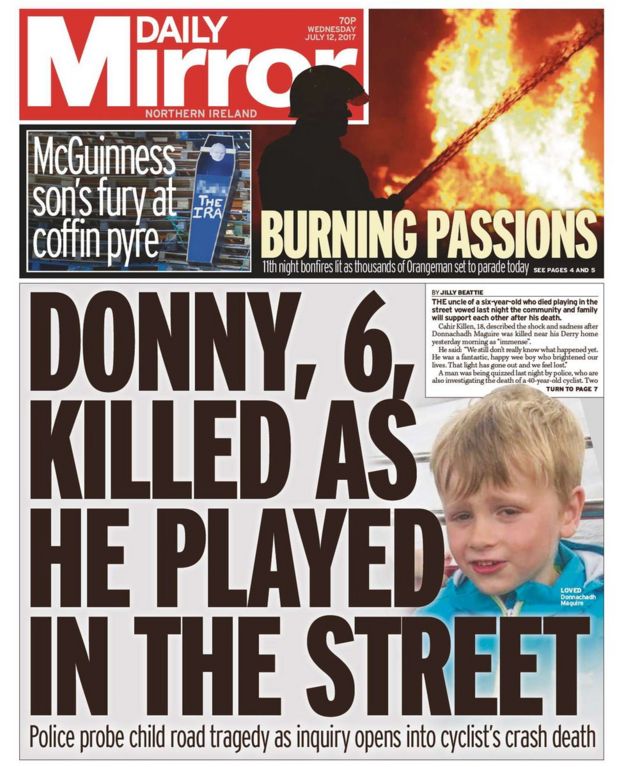 Wednesday's paper review Devastation after road deaths BBC News