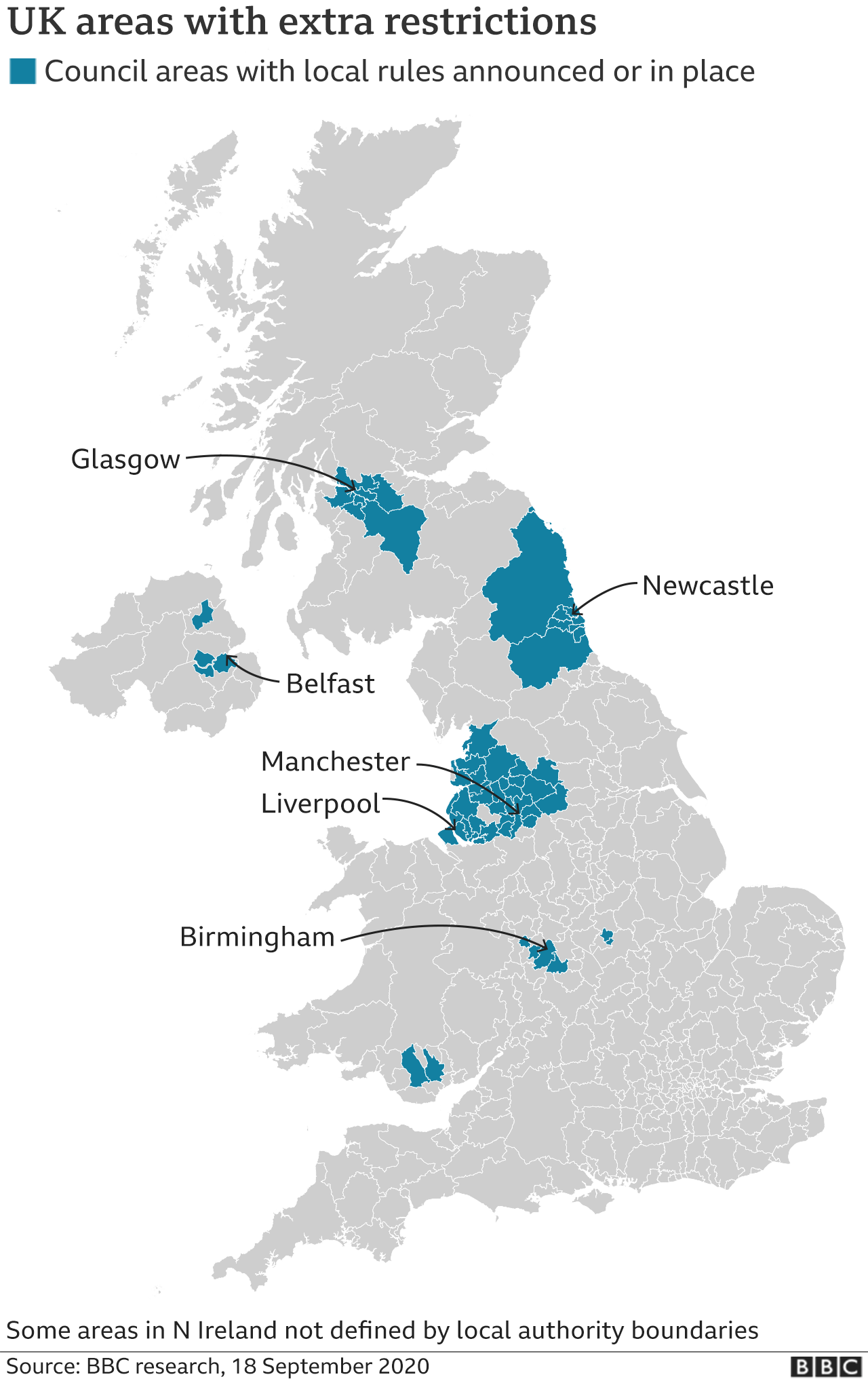 Map showing areas on the coronavirus watchlist