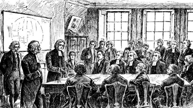 Une réunion à l'église Missionary Society a été fondée. La Société a été fondée à Aldersgate Street dans la ville de Londres le 12 avril 1799. La plupart des fondateurs étaient membres de la Clapham Sect, un groupe de chrétiens évangéliques activistes. Ils comprenaient le député Henry Thornton et le député William Wilberforce. Les fondateurs de CMS se sont engagés dans trois grandes entreprises: l'abolition de la traite des esclaves, la réforme sociale au pays et l'évangélisation du monde.