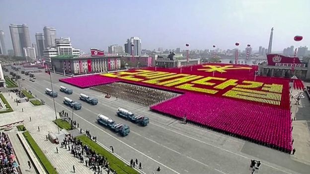 North Korea military parade combines missiles and pom-poms - BBC News