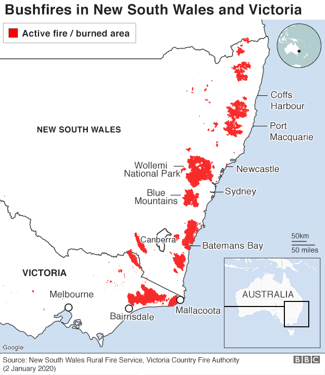Bushfires map