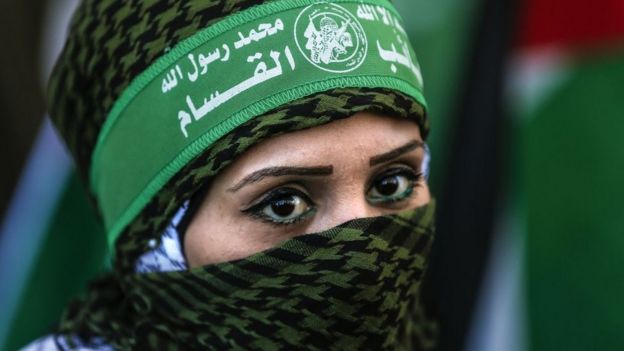 Une femme palestinienne lors de la marche pour le 32 anniversaire du Hamas le 14 décembre 2019.