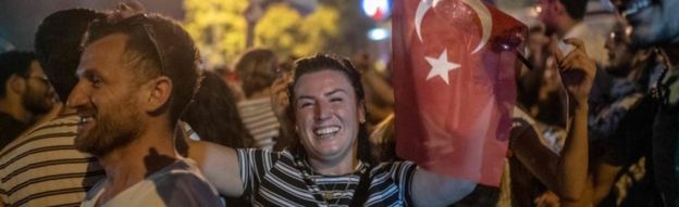 Turkish people gather to celebrate after the Istanbul mayoral election