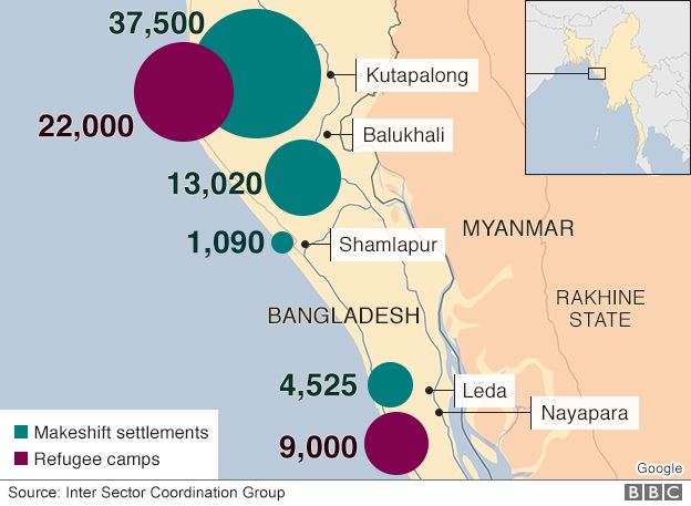 Map: Displaced people and refugees in Bangladesh