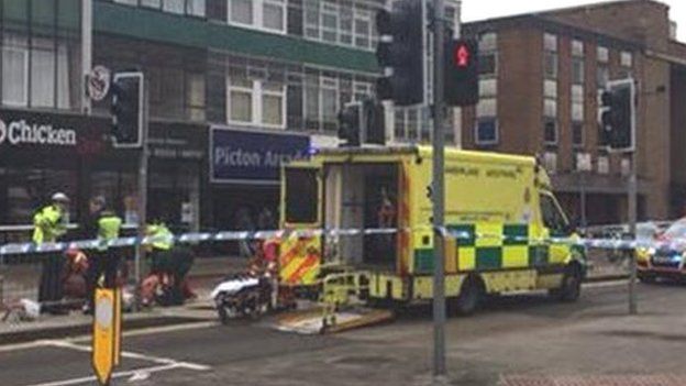 Paramedics at the of a crash on The Kingsway, Swansea