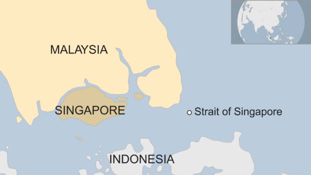 Map showing Singapore and the Strait of Singapore