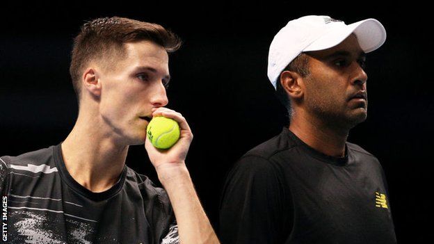 Joe Salisbury (left) and Rajeev Ram playing at the 2019 ATP Finals