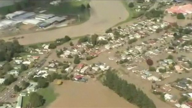 Aerial view of Edgecumbe, New Zealand, 6 April 2017.